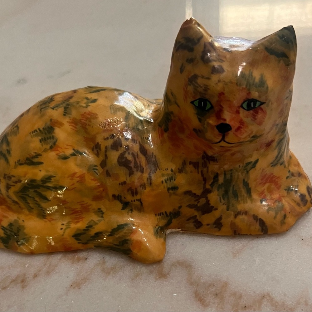 Vintage Decoupage Ceramic Chintz Cat Floral Pattern Figurine Felt Bottom